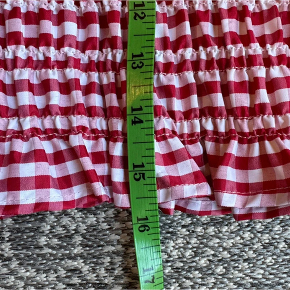 VINE & LOVE Red & White Gingham Milkmaid / Picnic / Puff Sleeves Top - Small - Picture 11 of 12